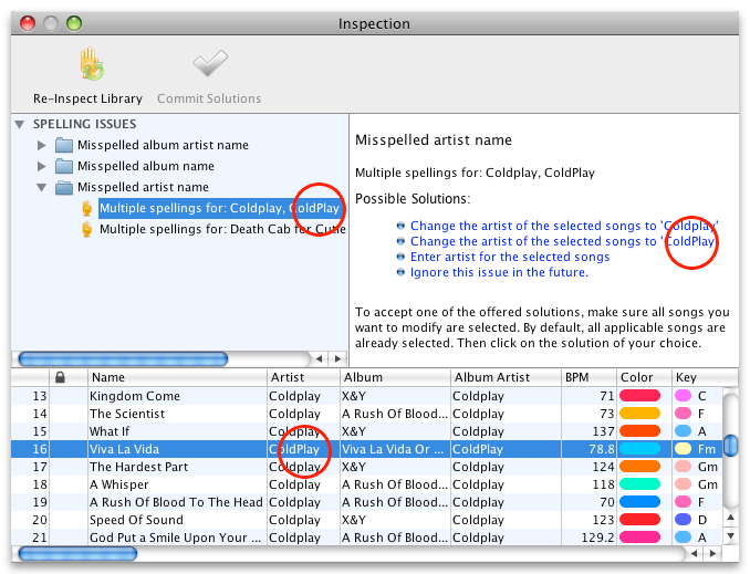 beaTunes library inspection dialog