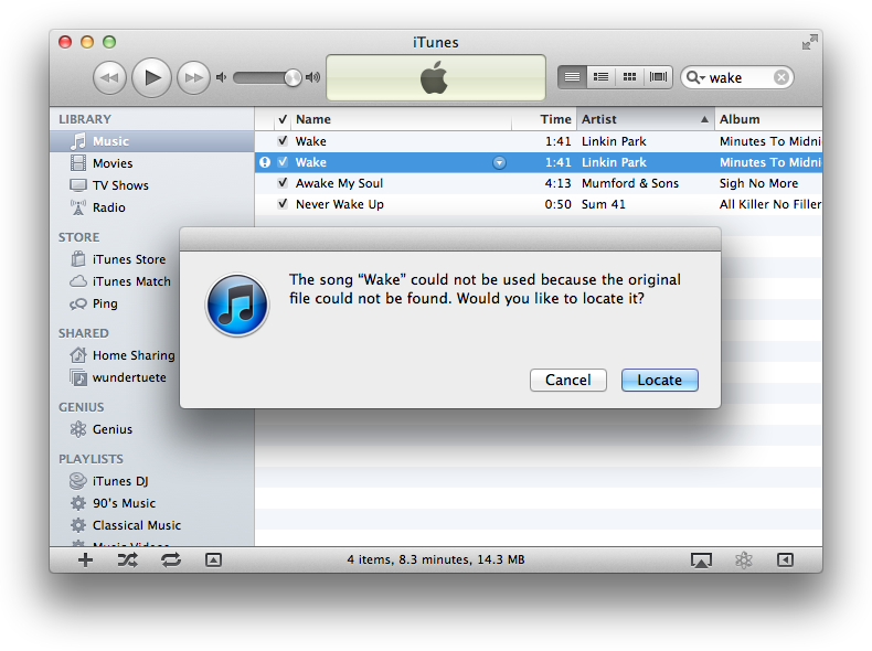 iTunes exclamation mark