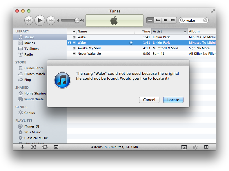 iTunes/Music.app exclamation mark
